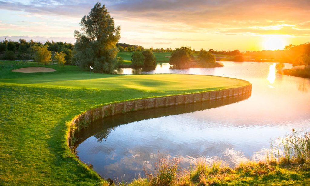 Sunset over the 18 hole golf course at The Shire London